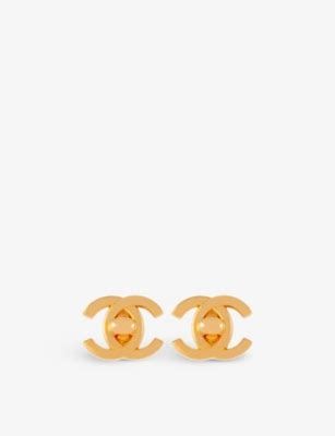 chanel logo earrings selfridges|pre owned Chanel earrings.